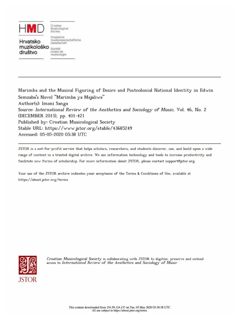 Marimba and The Musical Figuring of Desire and Postcolonial National