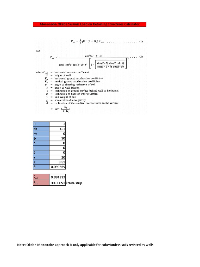 Mononobe Okabe Calculator PDF