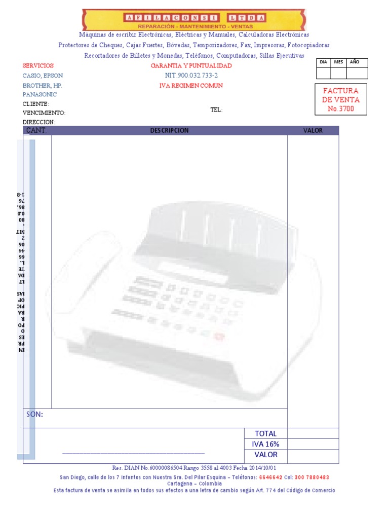 Formato Factura Con Iva Impresora Pdf Bienes Manufacturados Equipo