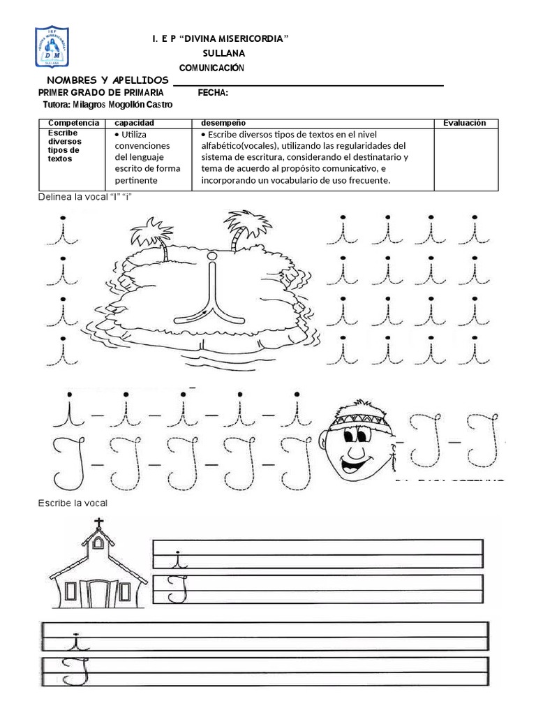 Fichas de la Vocal I para Primer Grado | PDF