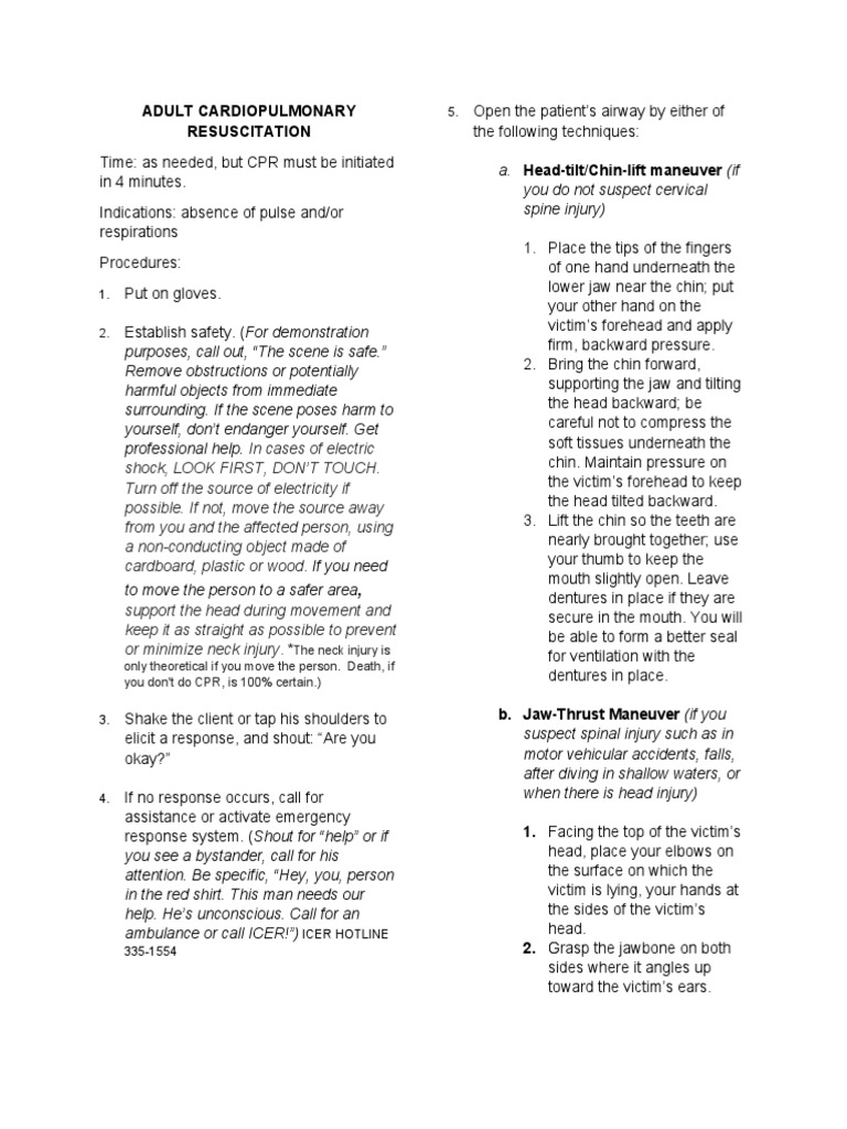 Adult CPR Procedures and Guidelines | PDF | Cardiopulmonary ...