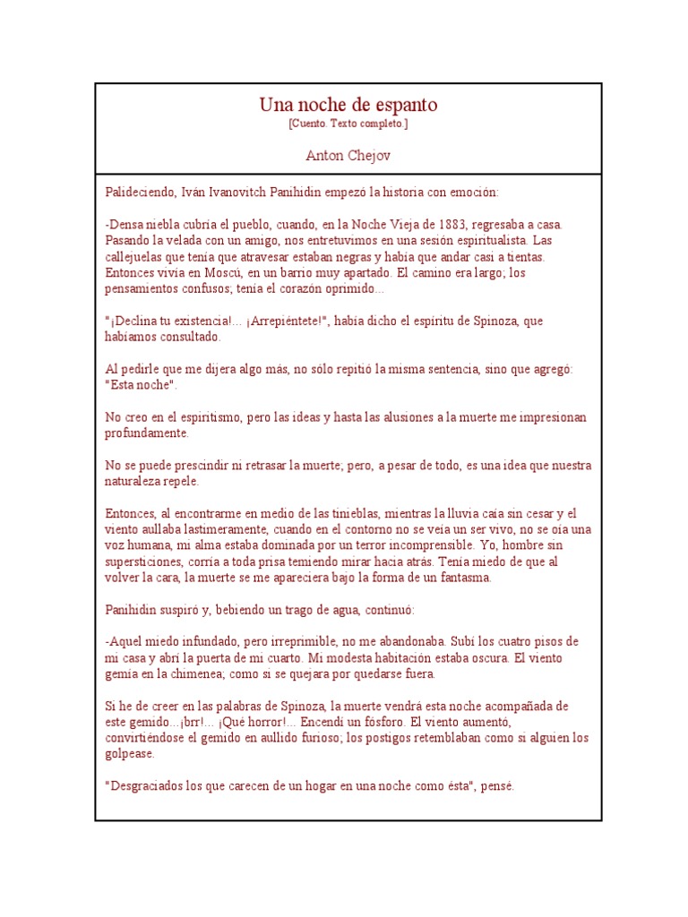 Una noche de espanto: relato de Chejov | PDF | Anton Chekhov