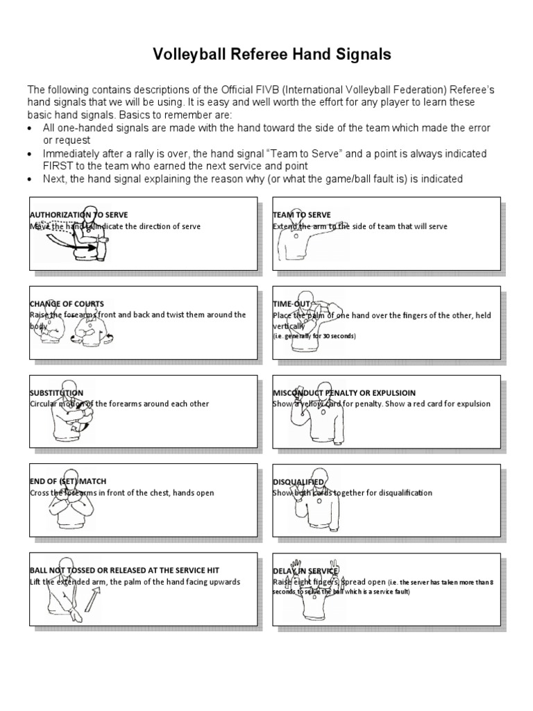Volleyball Referee Hand Signals Authorization To Serve Team To Serve PDF Volleyball Referee