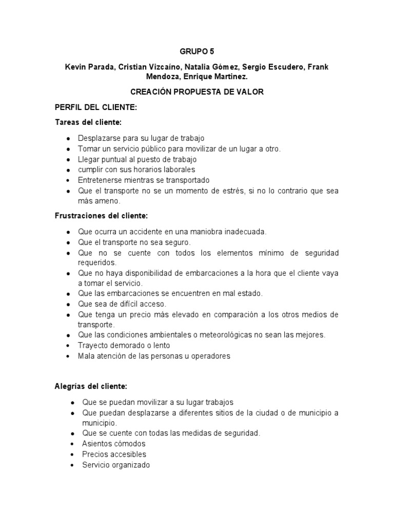 Mapa de Valor y Perfil del Cliente | PDF | Transporte | Economias