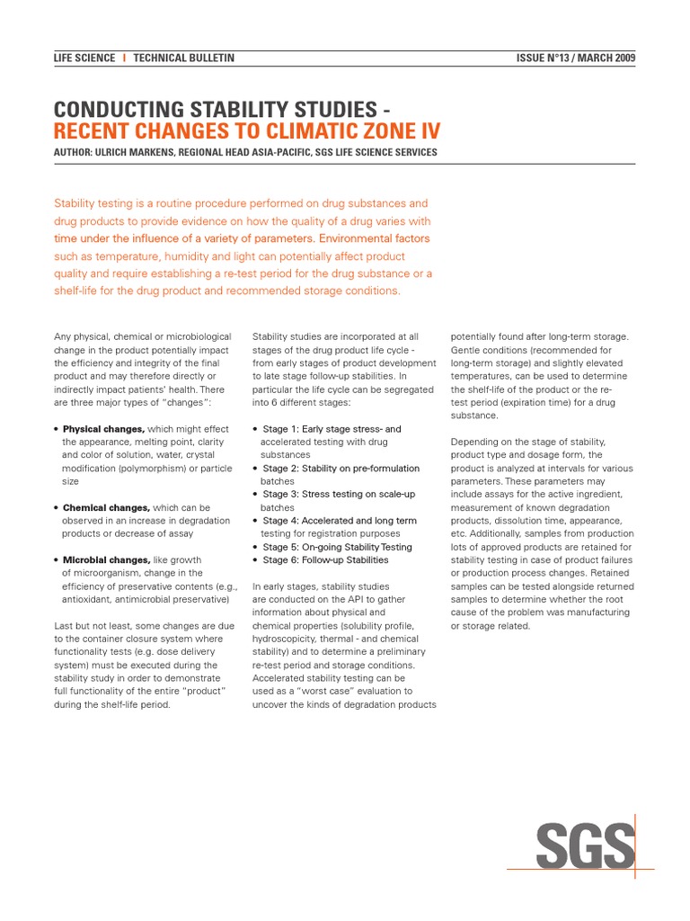 Stability Studies in Climatic Zone IV | PDF | Shelf Life | Chemistry