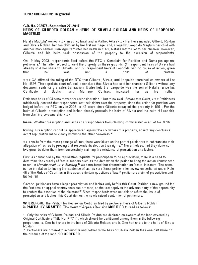 TOPIC OBLIGATIONS, in General PDF Laches (Equity) Concurrent Estate