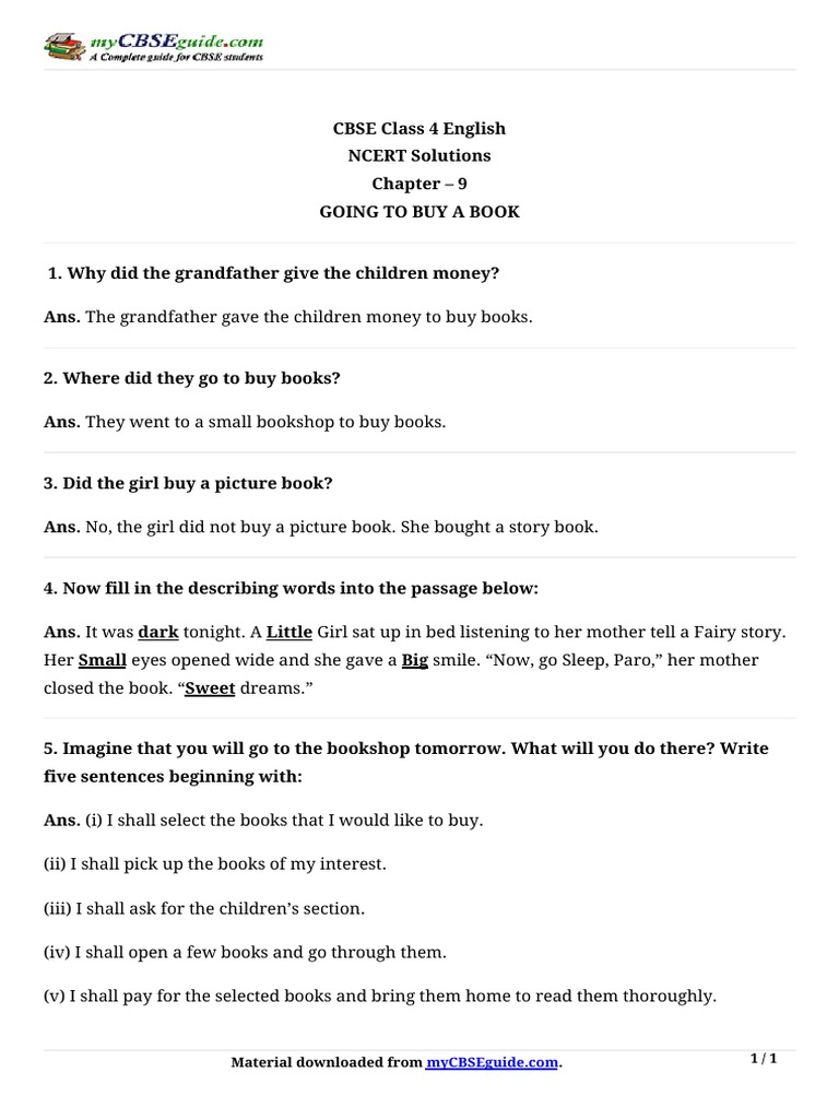 CBSE Class 4 English NCERT Solutions | PDF