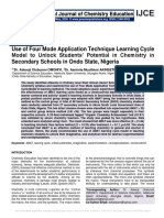 Use of Four Mode Application Technique Learning Cycle Model To Unlock Students' Potential in Chemistry in Secondary Schools in Ondo State, Nigeria