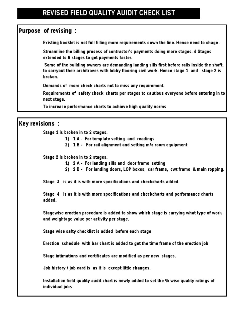 Revised Field Quality Auidit Check List: Purpose of Revising | PDF ...