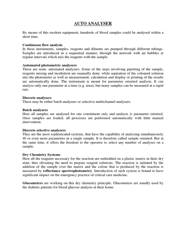 Auto Analyser: Continuous Flow Analysis | PDF | Science & Mathematics ...