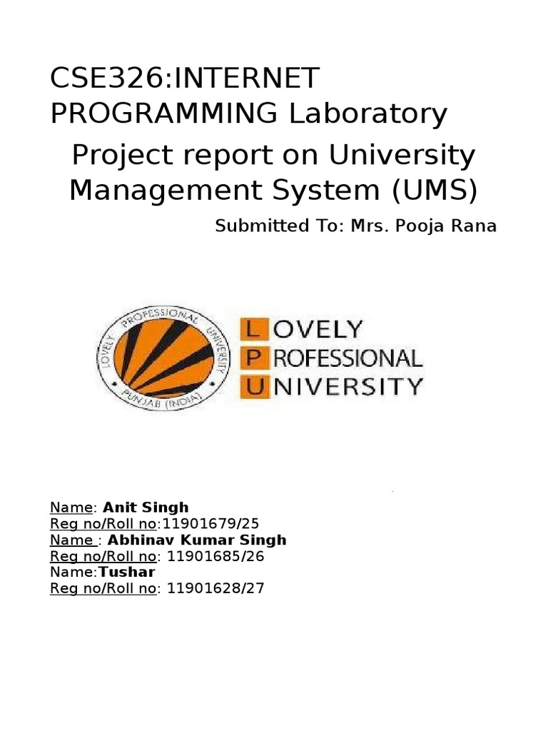 UMS Project Report for CSE 326 | PDF | Websites | Cyberspace