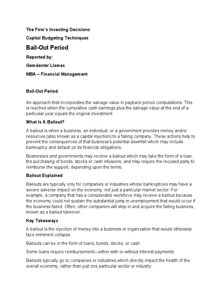 BailOut Period Calculating the Payback Period by Incorporating