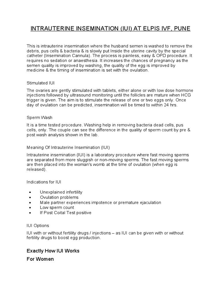 IUI Procedure Overview at Elpis IVF Pune | PDF | Infertility | Obstetrics