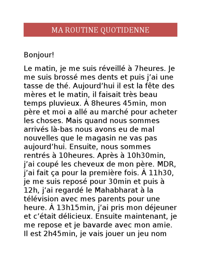 Ma Routine Quotidienne Détaillée | PDF