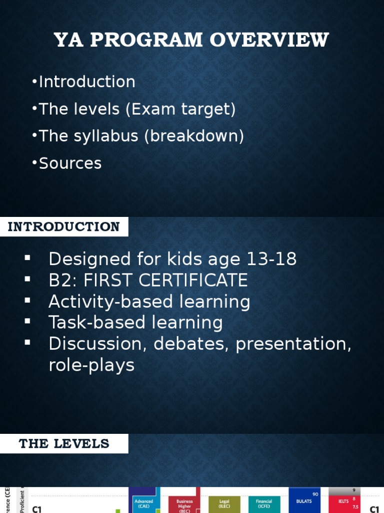 Ya Program Overview: - Introduction - The Levels (Exam Target) - The ...