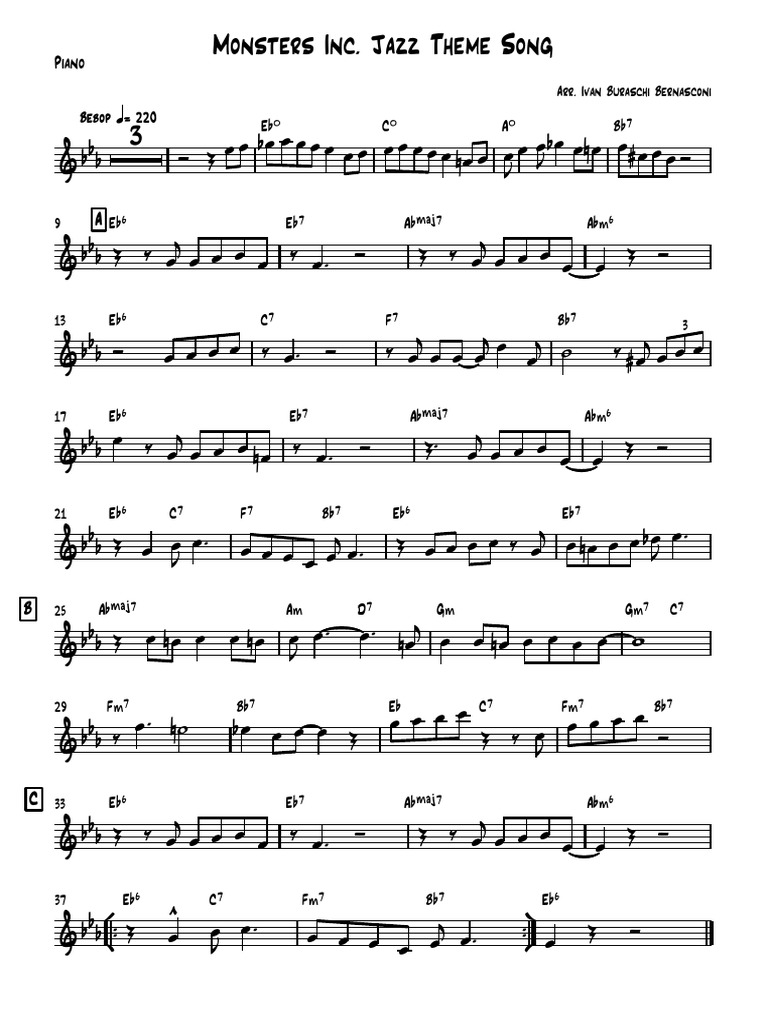 Monsters Inc Jazz Theme - Piano | PDF | Divertissement (Gnral)