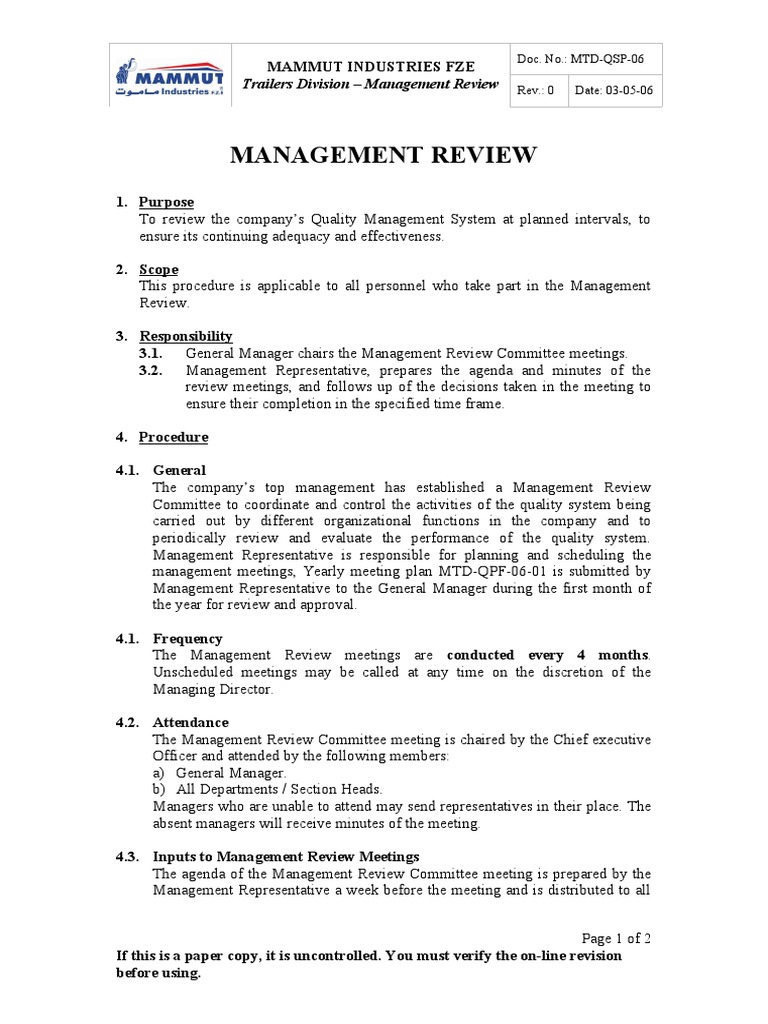 Management Review Process Overview | PDF | Quality Management System ...