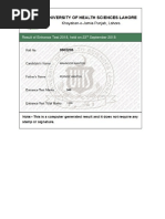 Result of Entrance Test 2018, Held On 23 September 2018: Mahnoor Akhter