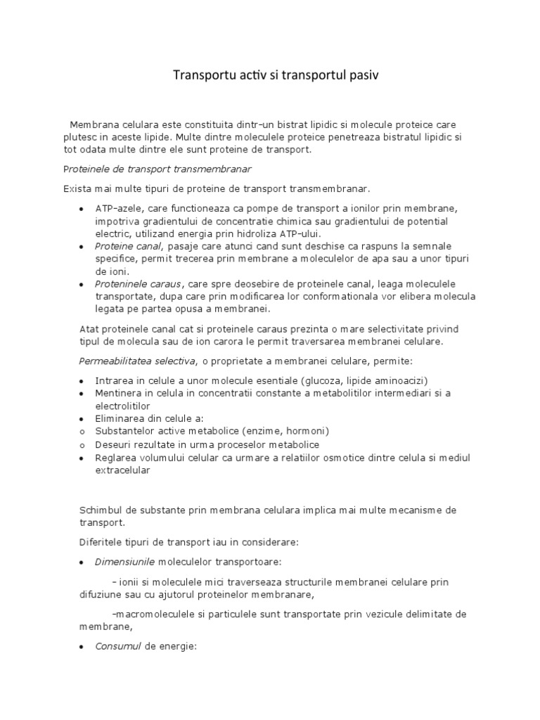 Transportul Activ Și Transportul Pasiv | PDF