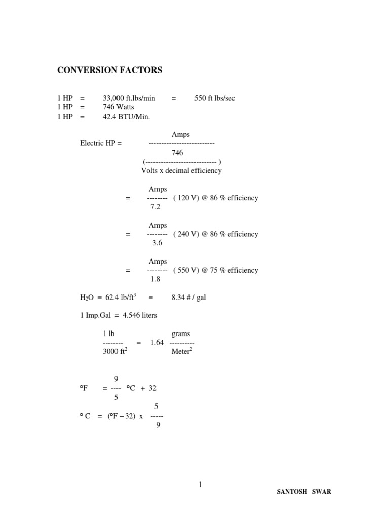 Conversion Factors and Calculations Guide | PDF | Mechanical ...