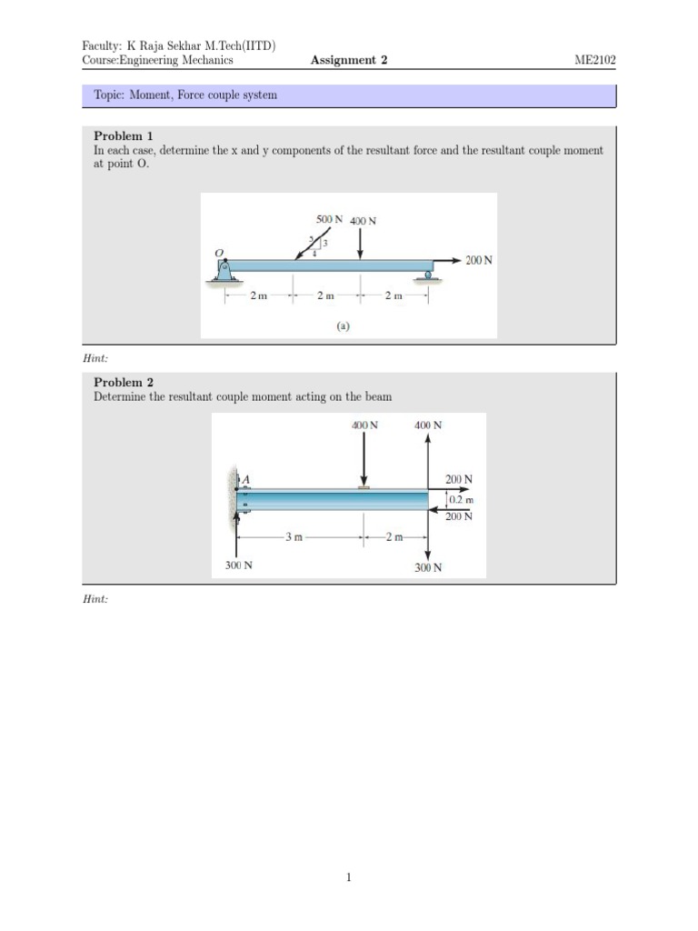 Mechanics Assignment: Force & Moment Analysis | PDF | Science & Mathematics