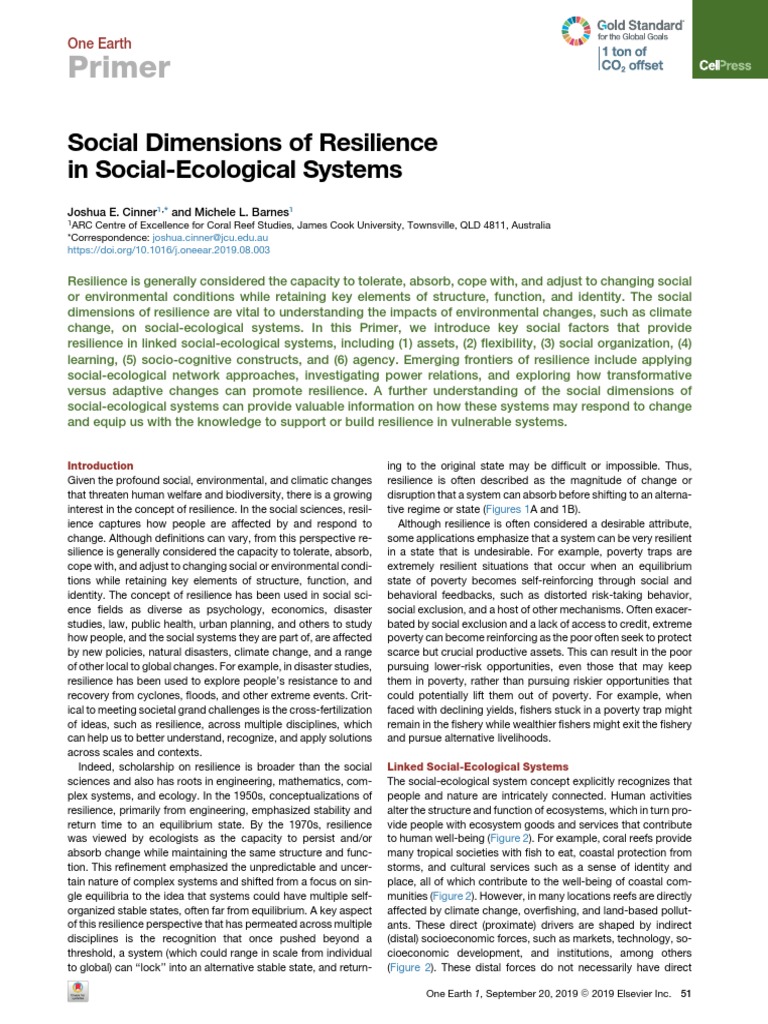 Cinner 2019 Social Dimensions of Resilience | PDF | Ecological ...