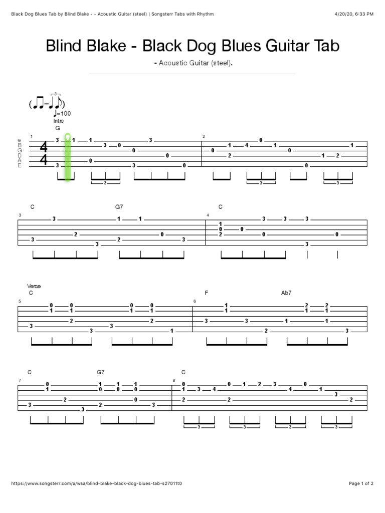 Black Dog Blues Tab By Blind Blake Acoustic Guitar Steel Songsterr Tabs With Rhythm Pdf Music Theory Musical Techniques