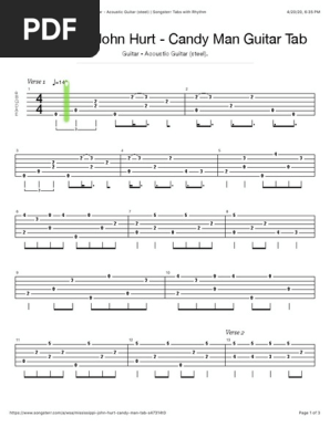 Candy Man Tab By Mississippi John Hurt Guitar Acoustic Guitar Steel Songsterr Tabs With Rhythm Pdf Pdf String Instruments Musical Instruments