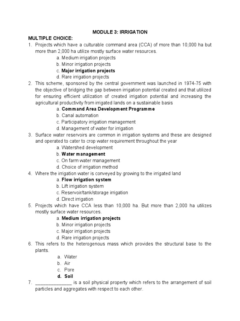 Module 3: Irrigation Multiple Choice | PDF | Irrigation | Soil