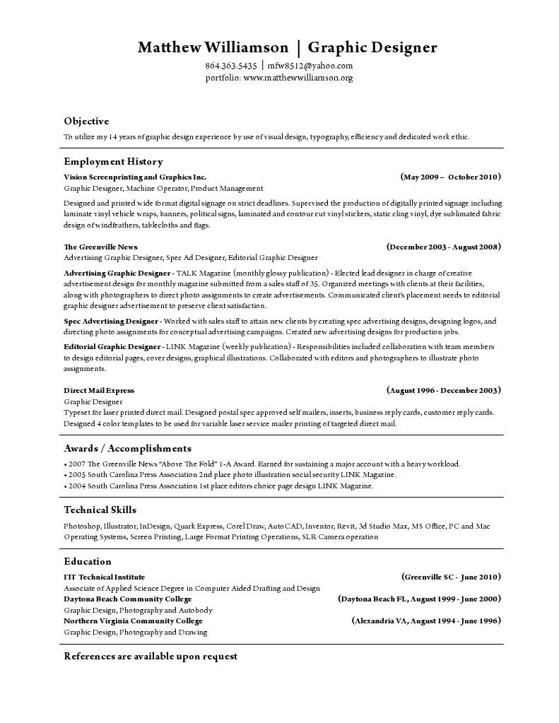 Matthew Williamson Resume December Gd Graphic Design Advertising