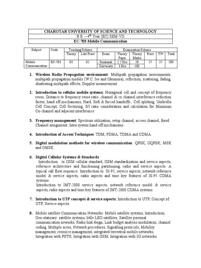 Mobile Communication Course Syllabus | PDF | Cellular Network ...