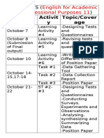 Date Activit y Topic/Cover Age: English For Academic and Professional Purposes 11