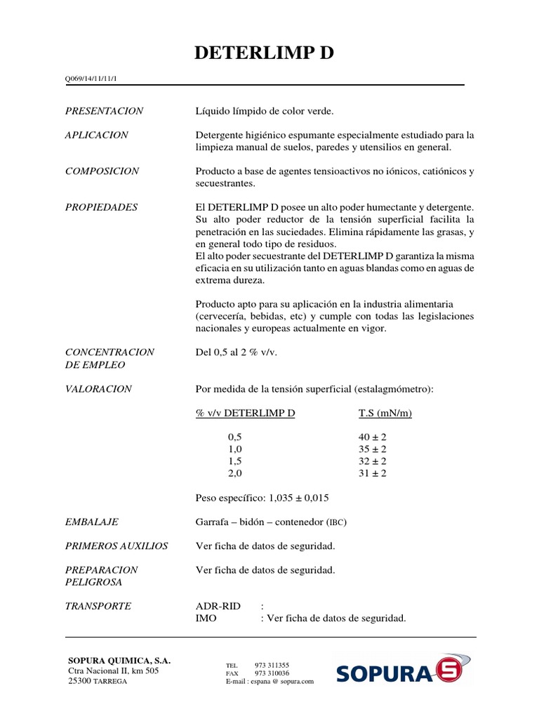 Detergente Deterlimp D para limpieza | PDF | Hogar, jardinería y bricolaje