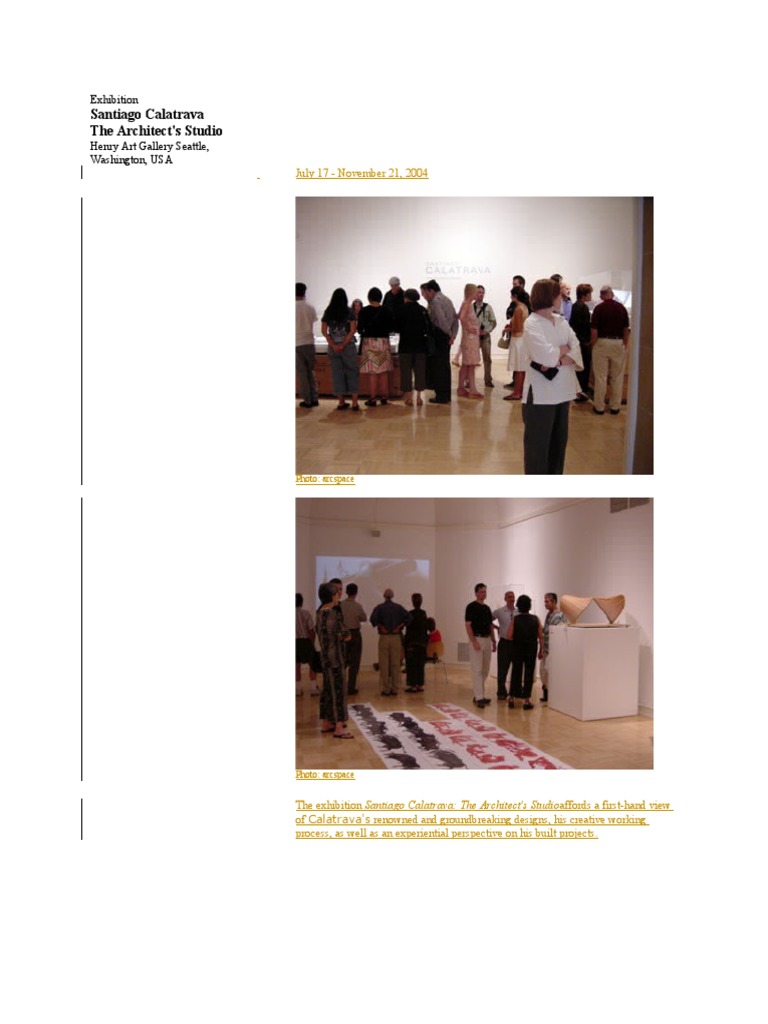 Santiago Calatrava The Architect's Studio: Exhibition | PDF | Design