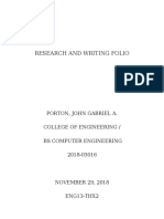 Research and Writing Folio: Porton, John Gabriel A. College of Engineering / Bs Computer Engineering 2018-03016