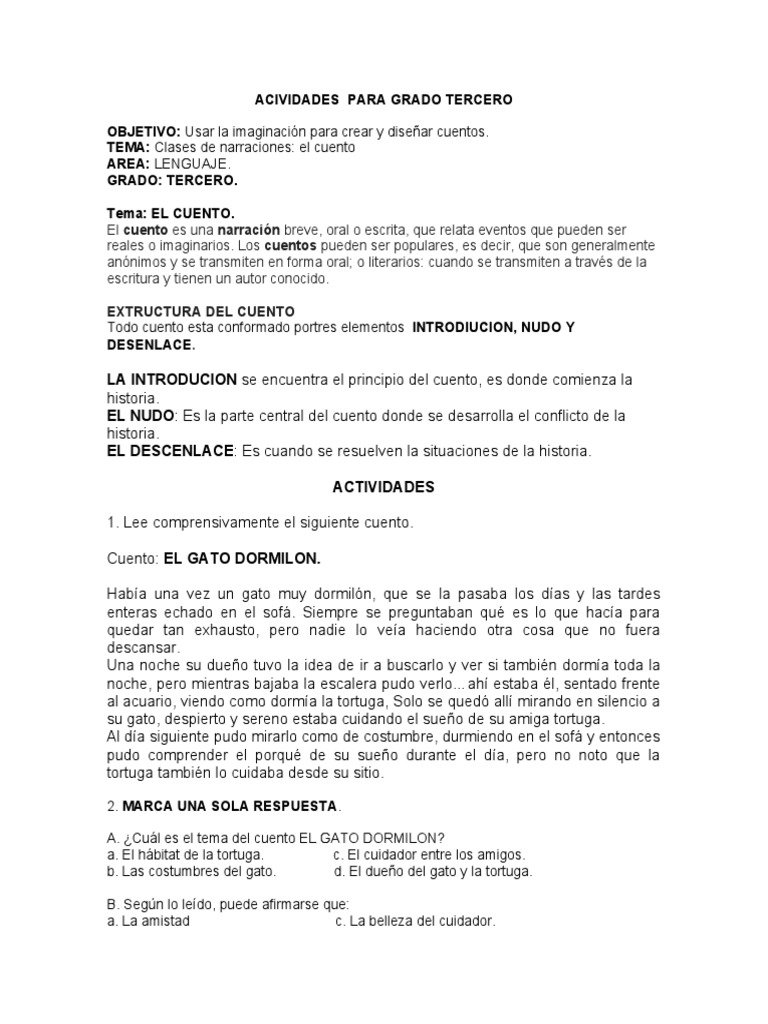 Actividades de Cuentos para Tercer Grado | PDF | Cuentos | Gatos