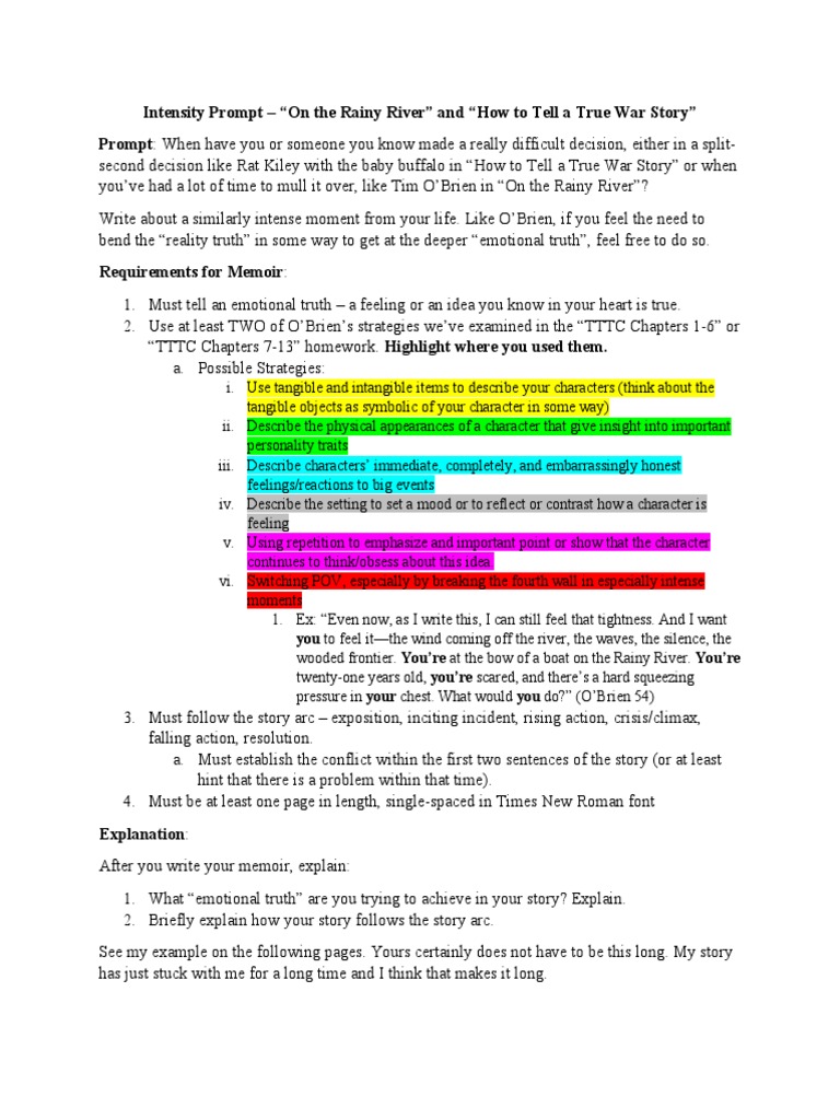 Intensity Prompt On The Rainy River and How To Tell A True War Story 1