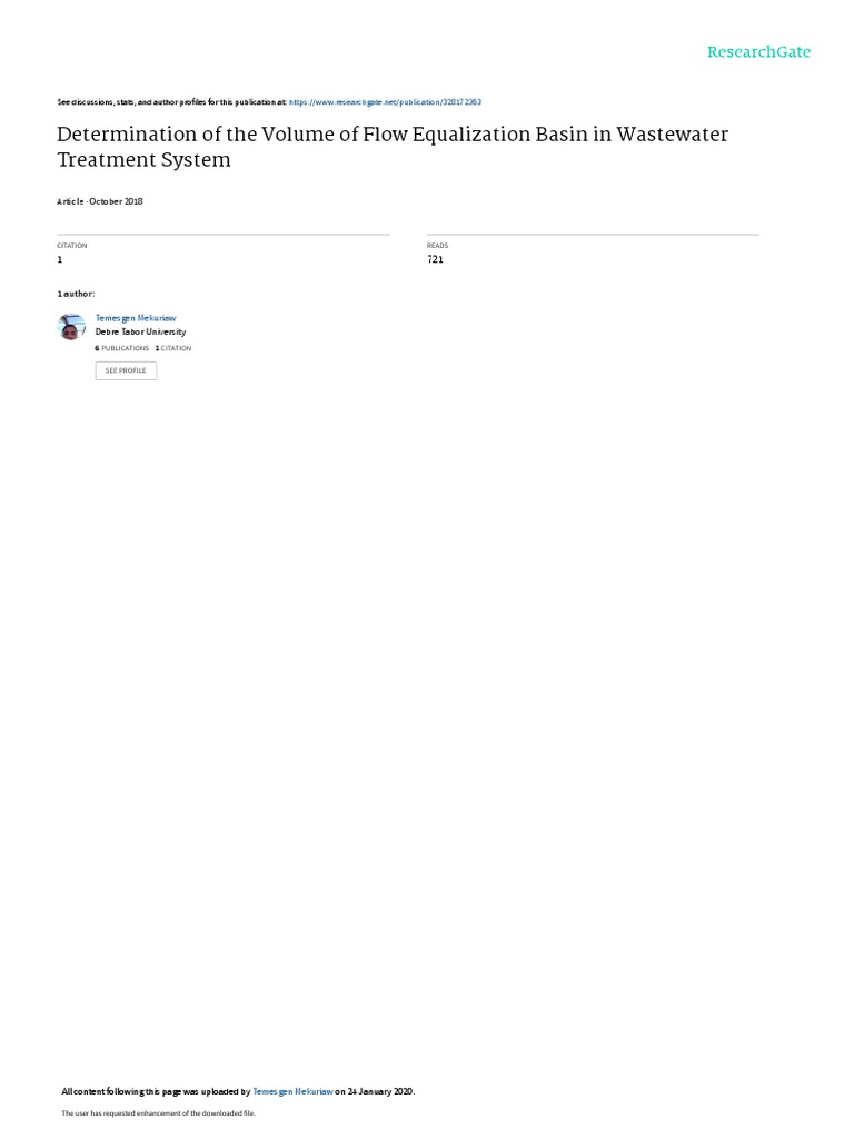 Determination of The Volume of Flow Equalization Basin in Wastewater