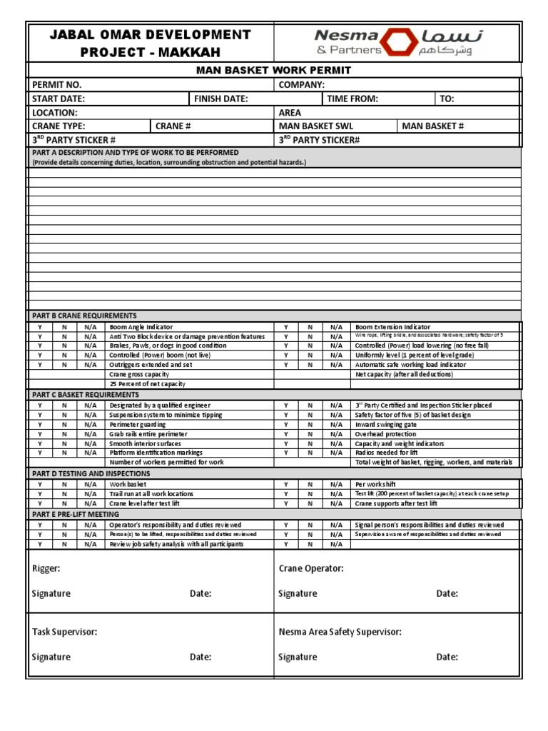 Man Basket Work Permit PDF Crane (Machine) Transport