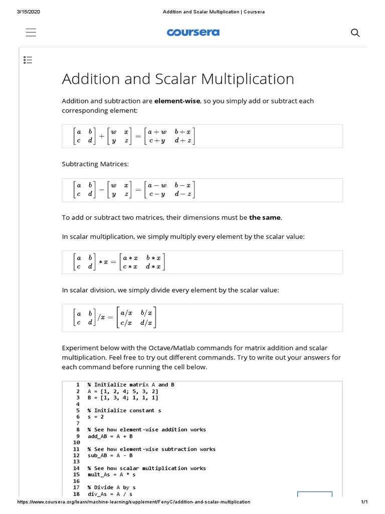Matrix Addition and Scalar Operations | PDF | Teaching Methods & Materials