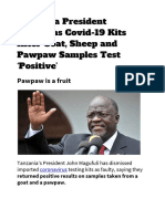 Tanzania President Questions Accuracy of COVID-19 Testing Kits