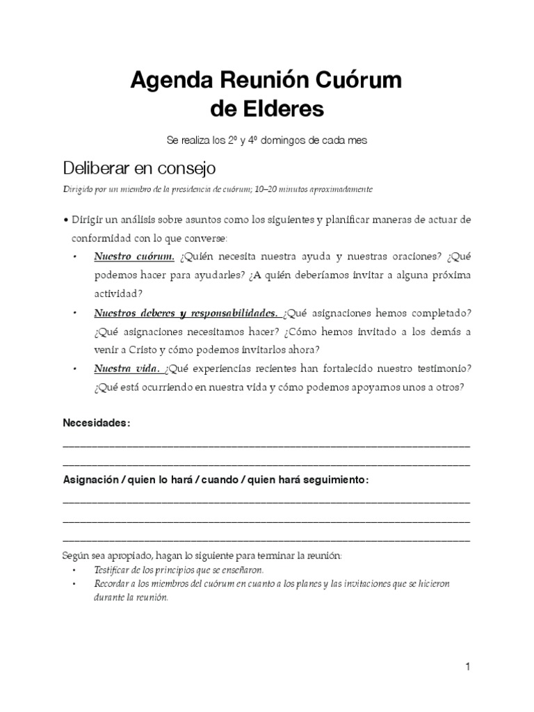 Agenda Reunion Cuorum Elderes PDF Quórum