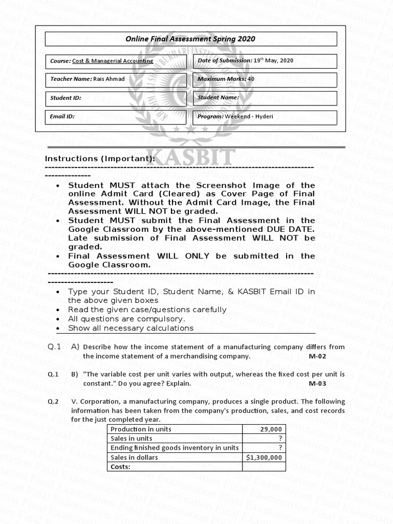 Final Assessment Guidelines for Accounting | PDF | Inventory | Business ...