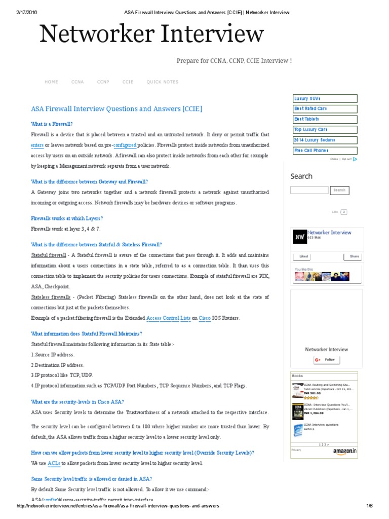 ASA Firewall Interview Questions and Answers (CCIE) - Networker ...
