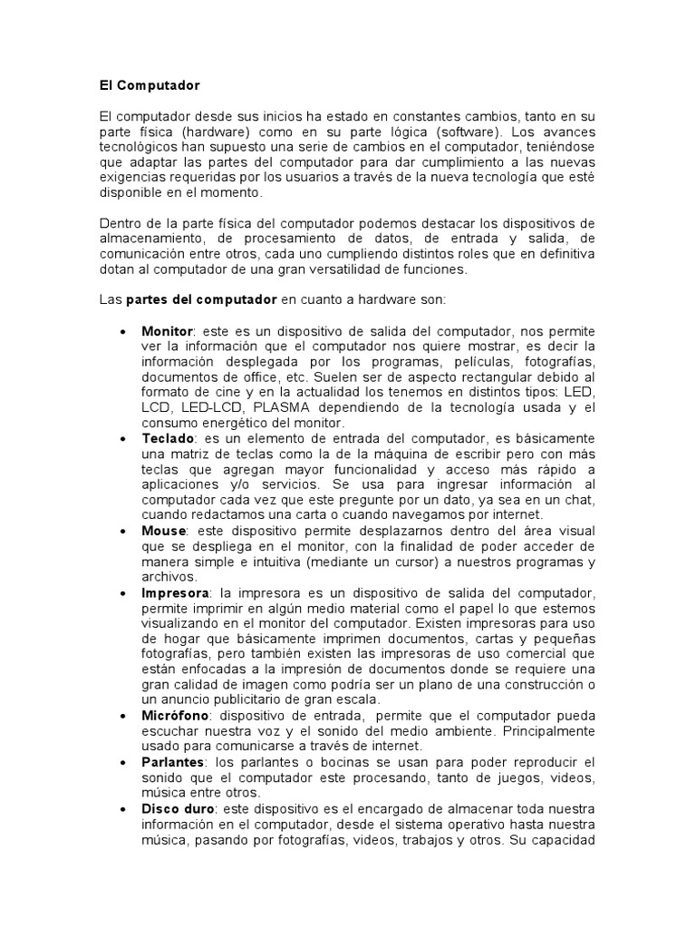 Partes del Sistema de Cómputo | PDF | Hardware de la computadora ...