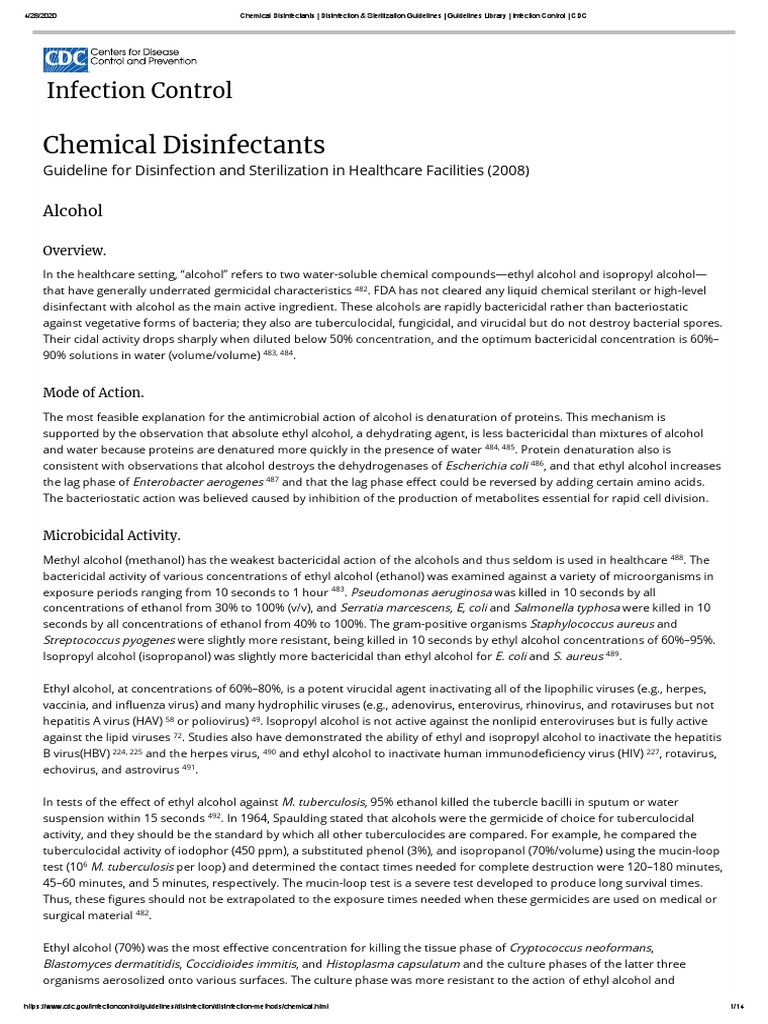 Chemical Disinfectants Disinfection & Sterilization Guidelines