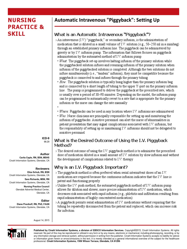 IV piggyback medication concept map - Procedure or device: IV piggyback  medication Definition: A - Studocu