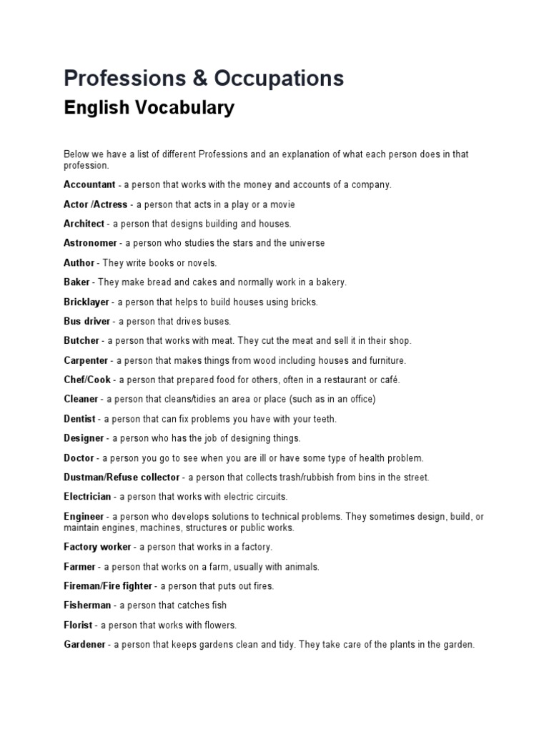 List of Professions and Their Roles | PDF | Retail | Business