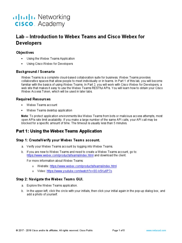 Webex Teams Lab for Developers | PDF | Application Programming ...