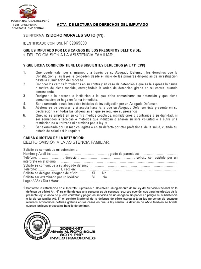 Acta de Derechos Del Imputado | PDF | Información del gobierno